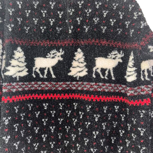 Vtg 90’s Black Holiday Reindeer Christmas Fleece Jacket Women’s M Cozy Cottage - Picture 5 of 11